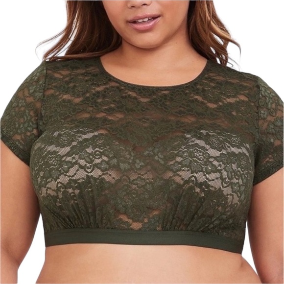 TORRID Women's Green Lace Short Sleeve Under-It-All Crop Top ~ Ladies Size 4x - Picture 1 of 6